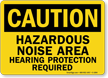 Hazardous Noise Area, Hearing Protection Required Caution Sign
