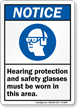 Hearing Protection Safety Glasses Must Be Worn Sign