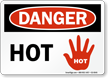 Hot With Red Burning Hand Graphic Danger Sign