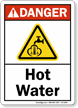 Hot Water ANSI Danger Sign With Graphic