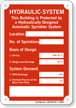 Hydraulic System Fire Sprinkler Identification Sign