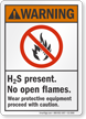 H2S Present No Open Flames ANSI Warning Sign