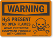 H2S Present No Open Flames OSHA Warning Sign