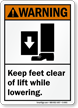 Keep Feet Clear Of Lift While Lowering Sign
