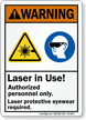 Laser In Use Protective Eyewear Required Warning Sign