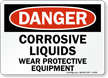 Danger Corrosive Liquids Protective Equipment Sign