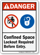 Confined Space Lockout Required Before Entry Sign