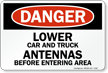 Lower Car And Truck Antennas Sign