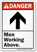 Men Working Above ANSI Danger Sign With Graphic