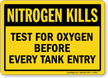 Nitrogen Kills Test Oxygen Before Tank Entry Sign