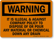 Warning Illegal Dispose Pour Chemical Sign