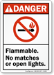 ANSI Danger Flammable No Matches Open Lights Sign