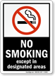 No Smoking Except Designated Areas (symbol) Sign