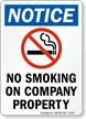 No Smoking on Company Property Sign