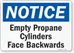 Notice: Empty Propane Cylinders Face Backwards
