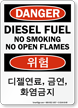 Korean/English Bilingual Danger Diesel Fuel No Smoking Sign