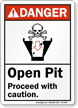 Open Pit Proceed With Caution ANSI Danger Sign