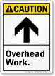 Overhead Work ANSI Caution Sign With up arrow