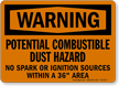 Combustible Dust Hazard No Spark Within 36in. Sign