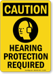 Caution (ANSI): Hearing Protection Required Sign