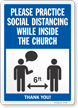Practice Social Distancing While Inside The Church Sign