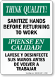 Sanitize Hands Before Returning to Work Bilingual Sign