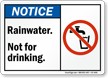 Rainwater Not For Drinking Notice Sign
