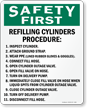 Refilling Cylinders Procedure, Inspect Cylinder, Wear PPE Sign