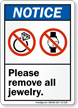 Remove All Jewelry ANSI Notice Sign