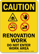 Renovation Work Area OSHA Caution Sign