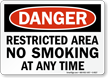Restricted Area No Smoking Any Time Sign