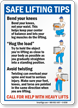 Safe Lifting Tips Bend Your Knees Sign