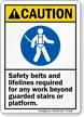Safety Belts And Lifelines Required ANSI Caution Sign