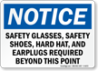 Safety Glasses, Shoes, Hard Hat Required Sign