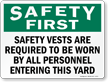 Safety Vests Required Entering Yard Sign