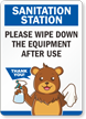 Sanitization Station Wipe Down Equipment After Use Sign