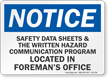 Safety Data Sheets Located In Office OSHA Notice Sign