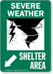 Severe Weather Shelter Area Down Left Arrow Sign