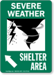 Severe Weather Shelter Area Upper Left Arrow Sign