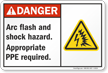 Arc Flash And Shock Hazard, PPE Required Sign