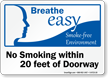 No Smoking Within 20 Feet Of Doorway Sign
