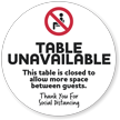Table Unavailable To Allow Space Between Guests Decal