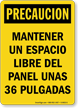 Spanish Keep Electrical Panel Clear 36 Inches Sign