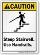 Steep Stairwell Use Handrails ANSI Caution Sign