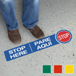 Stop Here Bilingual SlipSafe Floor Sign