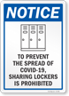 To Prevent The Spread Sharing Lockers Is Prohibited Sign