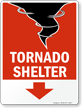 Tornado Shelter Sign with Down Arrow