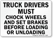 Drivers Chock Wheels Loading Unloading Sign