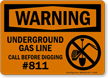Underground Gas Line Call Before Digging Sign