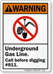 Underground Gas Line Call Before Digging Warning Sign